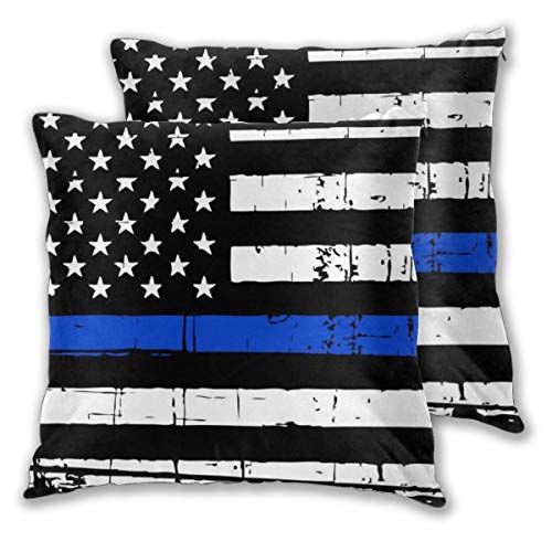 Granbey 2 x blaue Lives Matter amerikanische Flagge, Kissenbezüge im Polizei-Stil, Kissen-Set, USA, Polizei-Flagge, Baumwollkissensets, Sterne, Heimdekoration für Schlafzimmer, Couch 45.7 x 45.7 cm von Granbey