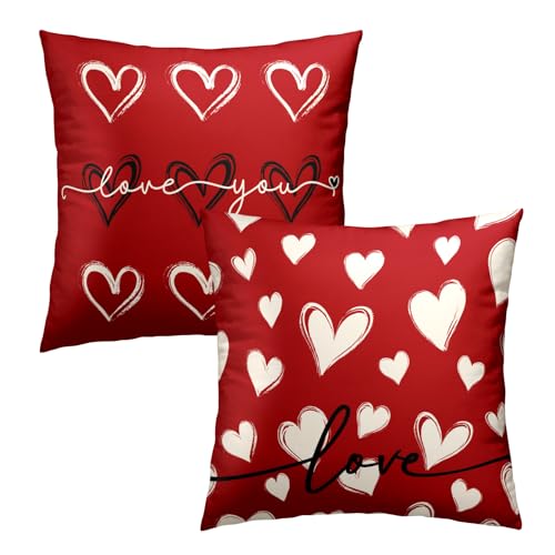 Granbey Kissenbezug mit rotem Herz, 45,7 x 45,7 cm, 2 St?ck, romantischer Valentinstag-Kissenbezug, Love You Out, Kissenbez?ge, Valentinstag-Deko, Kissenbez?ge f?r Zuhause, Sofa von Granbey