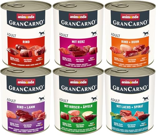 animonda GranCarno Adult Herzhafte Variation (6 x 800 g), Hunde Nassfutter für ausgewachsene Tiere, Nassfutter für Hunde mit 100% frischen, fleischlichen Zutaten, Hundefutter ohne Getreide von Grancarno
