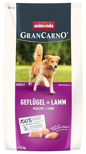 animonda GranCarno Adult Hundetrockenfutter getreidefrei Geflügel + Lamm (1 x 12 kg), Trockenfutter für Erwachsene Hunde ohne Gluten und Weizen, Hundefutter trocken mit hoher Bekömmlichkeit von Grancarno
