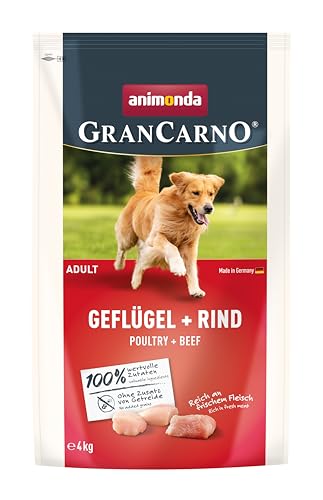 animonda GranCarno Adult Hundetrockenfutter getreidefrei Geflügel + Rind (1 x 4 kg), Trockenfutter für Erwachsene Hunde ohne Gluten und Weizen, Hundefutter trocken mit hoher Bekömmlichkeit von Grancarno