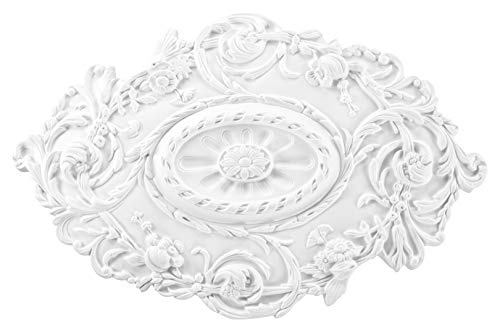 GRAND DECOR Stuckrosette R119, 75x50cm - Deckenrosette weiß, aus PU hartschaum, Zierelement, Stuck, Wanddeko Wohnzimmer Lampe Polyurethane Oval von Grand Decor