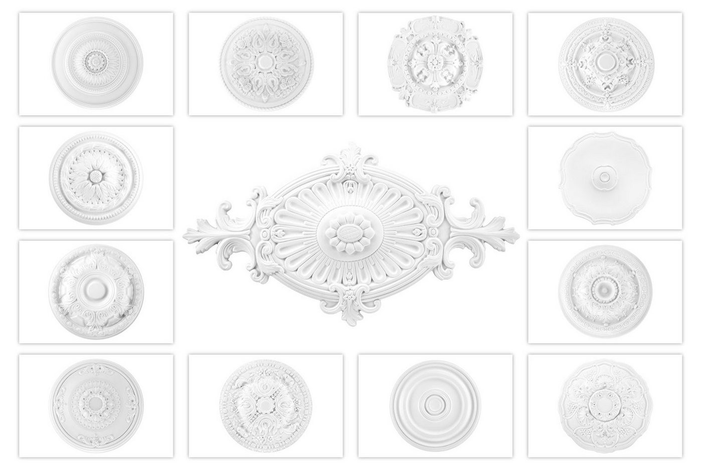 Grand Decor Wanddekoobjekt R115 (Stuckrosette aus PU hartschaum, weiß, Zierelement, Stuck, Wanddeko Deckenstuck Lampe Rosette Klein rund) von Grand Decor