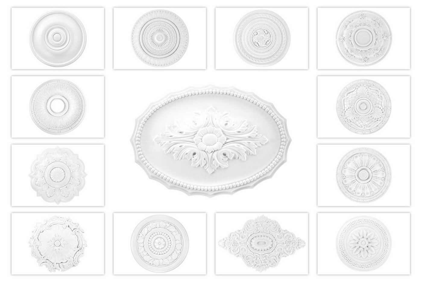 Grand Decor Wanddekoobjekt R125 (Stuckrosette aus PU hartschaum, weiß, Zierelement, Stuck, Dekorbau Wand Deckenstuck Lampe Wandstuck rund) von Grand Decor