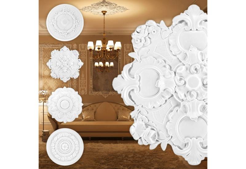 Grand Decor Wanddekoobjekt R149 (Stuckrosette aus PU hartschaum, weiß, Zierelement, Stuck, Wanddeko Wohnzimmer Decke Polyurethane Eckig) von Grand Decor