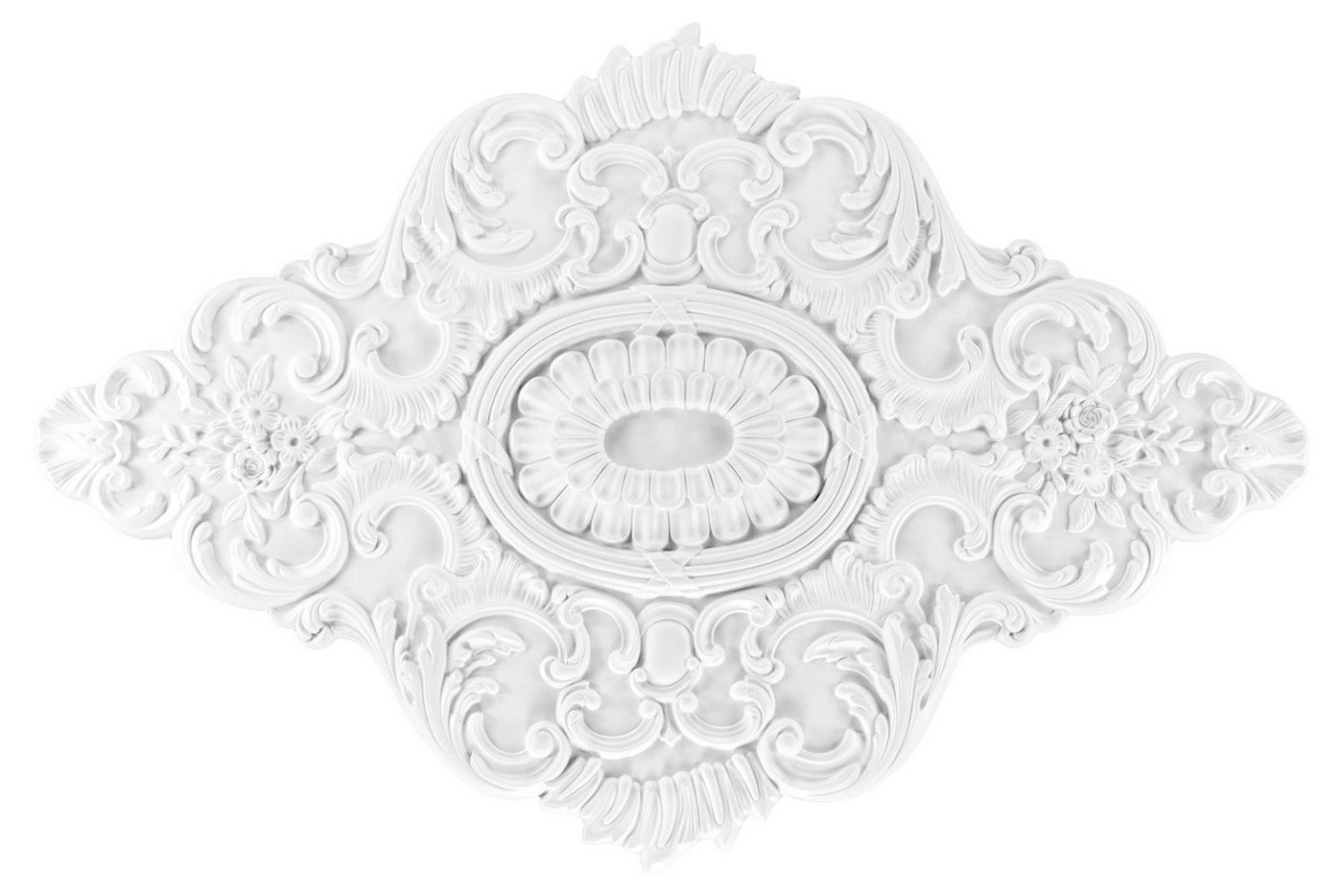 Grand Decor Wanddekoobjekt R161 (Stuckrosette aus PU hartschaum, weiß, Zierelement, Stuck, Dekorbau Wand Deckenstuck Lampe Wandstuck Oval) von Grand Decor