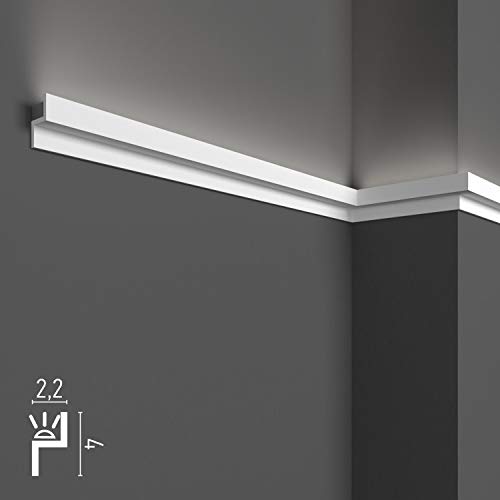 LED Decken- und Wand-Stuckleisten (10 lfm) für indirekte Beleuchtung mit LED-Streifen | Dekorative, vorgefertigte Duropolymer (besser als Styropor) (10 Stück à 1 Meter) von Grand Decor