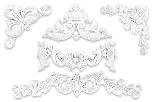 Ornament aus PU - große Auswahl, 200x80mm Stuck, stoßfeste Deko schnitzerei - Verzierung für Wand und Deck (W815) von Grand Decor