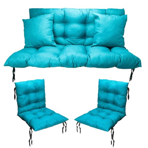 Filippo Sitzauflagen Gartenmöbel Set: Hollywoodschaukel Kissen 100 x 55 x 55 cm und 2 x Gartenstuhl Sitzkissen 50 x 50 cm - Schimmelbeständig, Handgefertigt und Wasserdicht mit Befestigungsschnüre von Grand Filippo