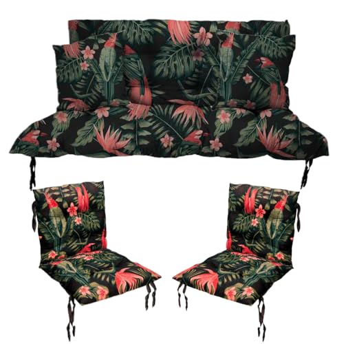 Filippo Sitzauflagen Gartenmöbel Set: Hollywoodschaukel Kissen 100 x 55 x 55 cm und 2 x Gartenstuhl Sitzkissen 50 x 50 cm - Schimmelbeständig, Handgefertigt und Wasserdicht mit Befestigungsschnüre von Grand Filippo