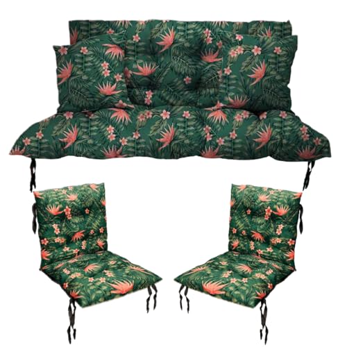 Filippo Sitzauflagen Gartenmöbel Set: Hollywoodschaukel Kissen 100 x 55 x 55 cm und 2 x Gartenstuhl Sitzkissen 50 x 50 cm - Schimmelbeständig, Handgefertigt und Wasserdicht mit Befestigungsschnüre von Grand Filippo