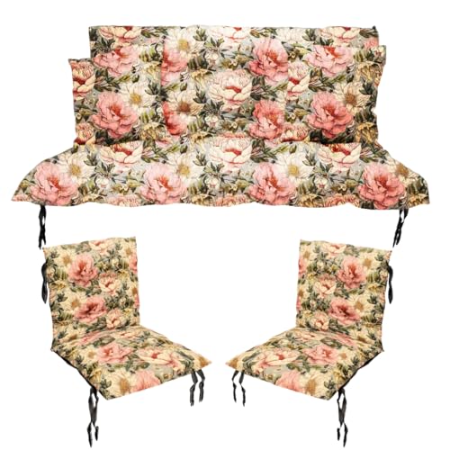 Filippo Sitzauflagen Gartenmöbel Set: Hollywoodschaukel Kissen 120 x 55 x 55 cm und 2 x Gartenstuhl Sitzkissen 50 x 50 cm - Schimmelbeständig, Handgefertigt und Wasserdicht mit Befestigungsschnüre von Grand Filippo