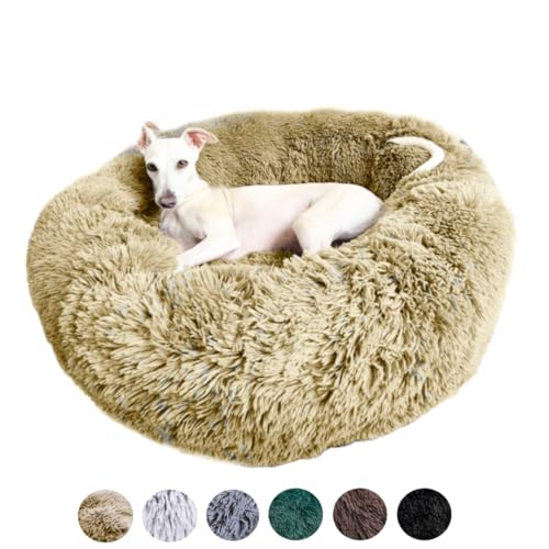 Grand Filippo Fluffy Hundebett Donut 80 cm - Handgefertigt Hundebett Flauschig - Hundekissen Flauschig Katzenbett Waschbar - Hundebett Rund Katzenbett Flauschig Beige von Grand Filippo