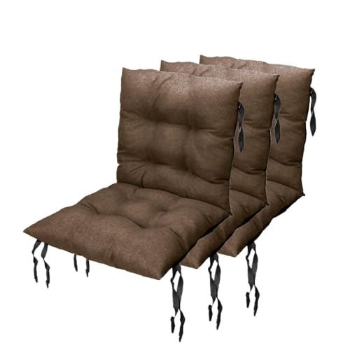 Grand Filippo Sitzkissen Gartenstuhl mit Rückenlehne 50 x 50 cm 3st. Braun - Beständig Gegen Schimmel und Feuchtigkeit - Wasserdicht Sitzauflagen für Gartenstühle mit Befestigungsschnüre (Set x3) von Grand Filippo