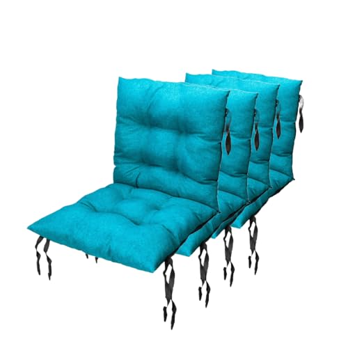 Grand Filippo Sitzkissen Gartenstuhl mit Rückenlehne 50 x 50 cm 4st. Azurblau - Beständig Gegen Schimmel und Feuchtigkeit - Wasserdicht Sitzauflagen für Gartenstühle mit Befestigungsschnüre (Set x4) von Grand Filippo