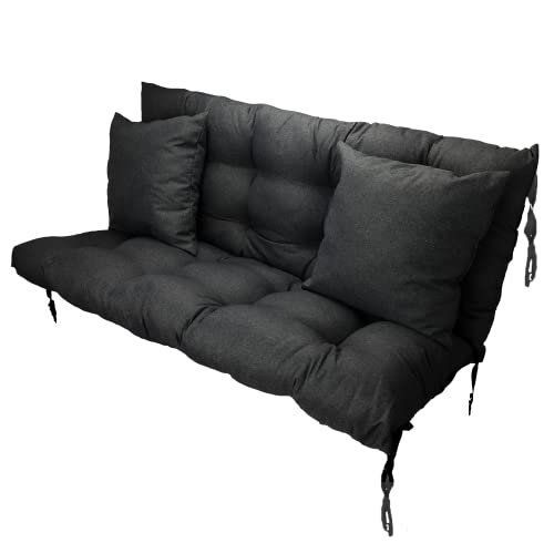 Filippo Sitzauflagen Gartenmöbel 150 x 55 x 55 cm Schwarz - Kissen Hollywoodschaukel Beständig Gegen Schimmel – Handgefertigt Polster für Hollywoodschaukel mit Befestigungsschnüre von Grand Filippo