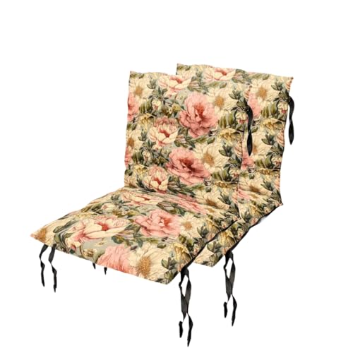 Sitzkissen Gartenstuhl mit Rückenlehne 50 x 50 cm 2st. Pfingstrose - Beständig Gegen Schimmel und Feuchtigkeit - Wasserdicht Sitzauflagen für Gartenstühle mit Befestigungsschnüre (SET x2) von Grand Filippo