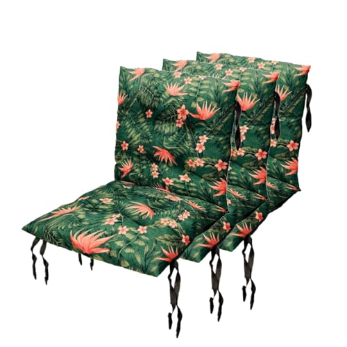 Sitzkissen Gartenstuhl mit Rückenlehne 50 x 50 cm 3st. Monstera Blatt - Beständig Gegen Schimmel und Feuchtigkeit - Wasserdicht Sitzauflagen für Gartenstühle mit Befestigungsschnüre (SET x3) von Grand Filippo
