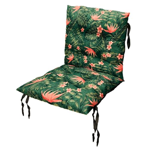 Sitzkissen Gartenstuhl mit Rückenlehne 50 x 50 cm Monstera Blatt - Beständig Gegen Schimmel und Feuchtigkeit - Handgefertigt Wasserdicht Sitzauflagen für Gartenstühle mit Befestigungsschnüre von Grand Filippo