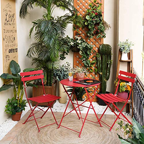 Grand patio Bistro Set 3 Stück, Balkonset, Sitzgruppe 2 Stühle und 1 Tisch, Premium Stahl, Klappbar, Gartenmöbel Set für Hof, Garten, draussen（Rot） von Grand patio