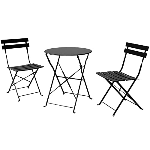 Grand patio Bistro Set 3 Stück, Balkonset, Sitzgruppe 2 Stühle und 1 Tisch, Premium Stahl, Klappbar, Gartenmöbel Set für Hof, Garten, draussen（Schwarz） von Grand patio