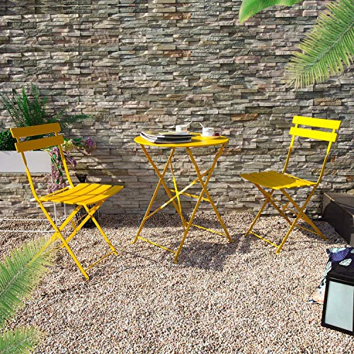 Grand patio Bistro Set 3 Stück, Gartenmöbel Set, Sitzgruppe 2 Stühle und 1 Tisch, Premium Stahl, Klappbar, Balkonset für Hof, Garten, draussen（Gelb） von Grand patio