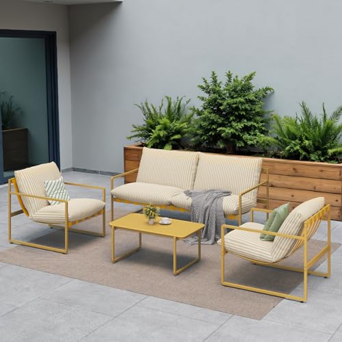 Grand patio Gartenmöbel Set 4 Sitzer mit Kissen, Rope Lounge Set mit 2 Sitzer Sofa, 2 Sessel Und 1 Tisch, Metall Sitzgruppe for Garten,Terrasse, Draußen, Drinnen von Grand patio