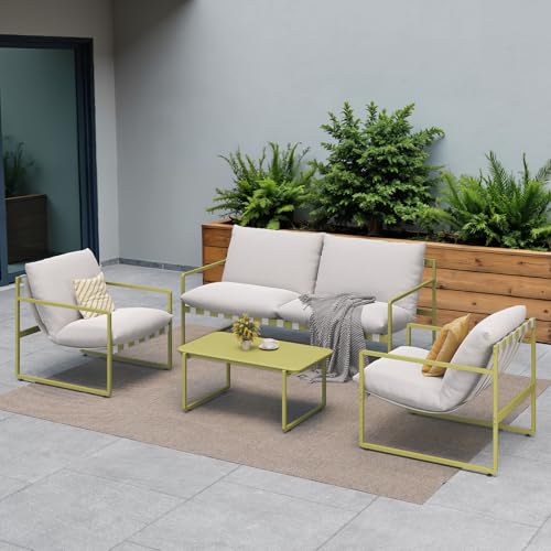 Grand patio Gartenmöbel Set 4 Sitzer mit Kissen, Rope Lounge Set mit 2 Sitzer Sofa, 2 Sessel Und 1 Tisch, Metall Sitzgruppe for Garten,Terrasse, Draußen, Drinnen von Grand patio