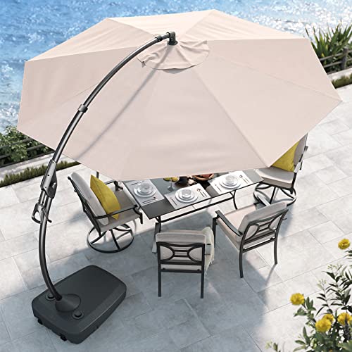 Grand patio Gartenschirm Sonnenschirm Neigbar mit Schirmständer, Ampelschirm mit Kurbelbedienung, Terrassenschirm für Garten, Deck,Schwimmbad, Outdoor,UV-Schutz 50+ (350cm, Beige) von Grand patio