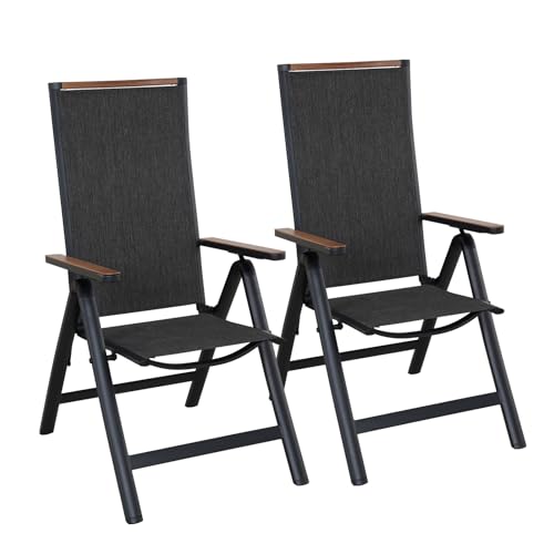 Grand patio Garten Klappstuhl, Liegestuhl, Balkonstühle Gartenstühle 2er Set, Alu Gartenstuhl Klappbar, Balkon Stuhl mit 6-Fach Verstellbare, Wetterfest, Essstuhl für Camping, Balkon (Schwarz) von Grand patio