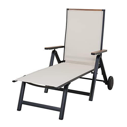 Grand patio Liegestuhl Klappbar, Aluminium Gartenstuhl mit 6-Fach Verstellbare, Mesh Gewebe, Wetterfest, Relaxsessel für Balkon, Terrasse (Beige) von Grand patio