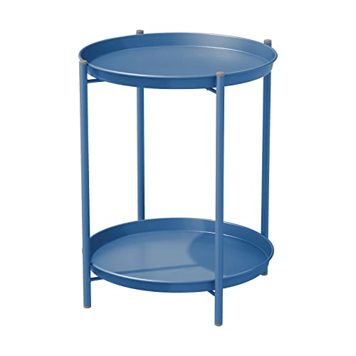 Grand patio Runder Beistelltisch, Kaffeetische, 2 Ebenen, für Wohnzimmertisch, Schlafzimmer, Garten, Sofatisch, Nachttisch, abnehmbare Schale, einfacher Aufbau, Metall 45x45x53cm (Pfauen Blau) von Grand patio