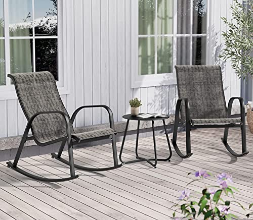 Grand patio Schaukelstühl Set mit 2 Relaxstuhl und 1 Beistelltisch, Textilene Witterungsbeständig, Schaukelstuhl Gartenmöbel Set für Innen, Outdoor von Grand patio