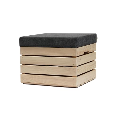 GrandBox Sitzhocker aus Holz 37x40x50 Polster, Sitztruhe Hocker mit Stauraum, Sitzbank, Sitzpouf, Sitzkiste Shabby Chick Vintage Weinkiste mit Deckel - Natur unbehandelt 1er Set von GrandBox