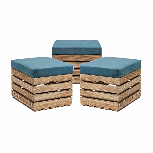 GrandBox Sitzhocker aus Holz 37x40x50 Polster, Sitztruhe Hocker mit Stauraum, Sitzbank, Sitzpouf, Sitzkiste Shabby Chick Vintage Weinkiste mit Deckel - geflammt 3er Set von GrandBox