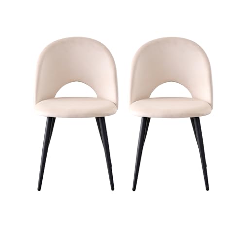 CrandCA Home 2er Set Moderne Esszimmerstühle, Hautfreundlicher Holländischer Samtstoff mit Metallbeinen, Geeignet für Esszimmer, Wohnzimmer und Schlafzimmer - Beige von GrandCA HOME