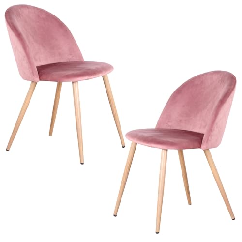GrandCA HOME 2er Set Esszimmersessel, 2er-Set Samt Esszimmerstühle mit Eisenbeinen in Holzoptik, vielseitig für Büro, Café, Küche, Wohnzimmer, Schlafzimmer (Rosa,2) von GrandCA HOME