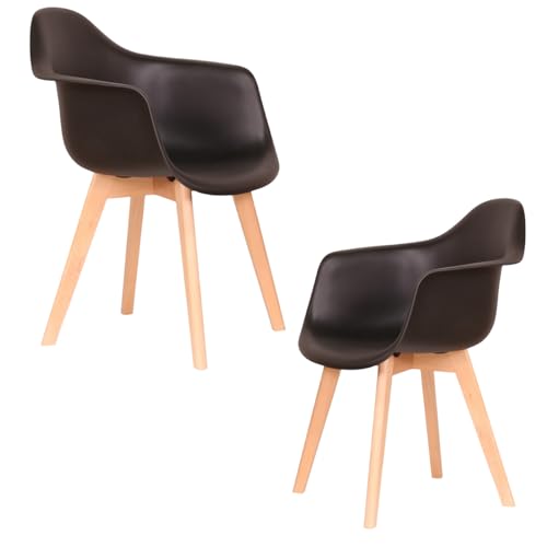 GrandCA HOME 2er Set Esszimmersessel, Esszimmerstühle 2er-Set, Sesselstuhl, Geeignet für Schlafzimmer, Küche, Esszimmer, Büro, Kunststoffstuhl, Beine aus Massivholz（Schwarz，2） von GrandCA HOME