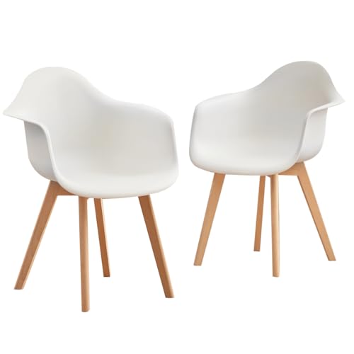 GrandCA HOME 2er Set Esszimmersessel, Esszimmerstühle 2er-Set, Sesselstuhl, Geeignet für Schlafzimmer, Küche, Esszimmer, Büro, Kunststoffstuhl, Beine aus Massivholz（Weiß，2） von GrandCA HOME