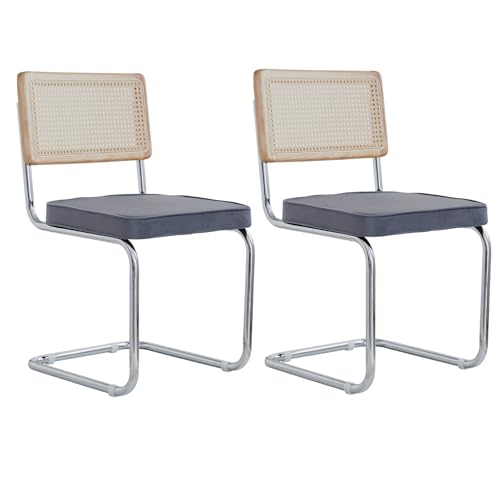 GrandCA HOME 2er Set Esszimmerstühle, Gepolsterte Rattan-Küchenstühle, Rattan-Rückenlehne/verchromtes Gestell, Geeignet für Esszimmer/Büro/Küche/Schlafzimmer/Konferenzraum(Grau,2) von GrandCA HOME