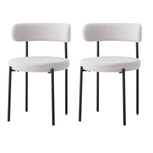 GrandCA HOME 2er-Set Esszimmerstühle, gepolsterte Küchenstühle mit Teddysamt, Moderne Stühle für Wohnzimmer, Küche, Esszimmer, Hellgrau von GrandCA HOME