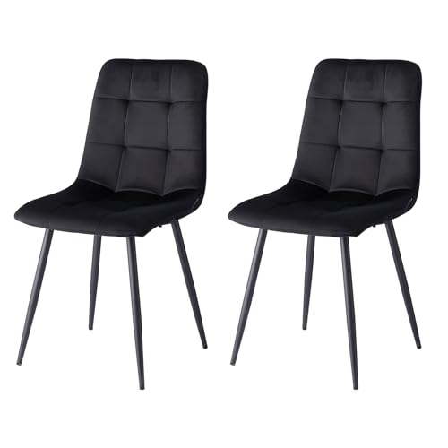 GrandCA HOME 2er-Set Esszimmerstühle, mit Samtgepolsterter Sitzfläche, Moderne Küchenstühle mit Metallbeinen, Schwarz-HL von GrandCA HOME