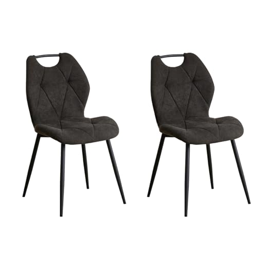 GrandCA HOME 2er-Set Esszimmerstühle, nordische Küchenstühle mit Griffen, für Esszimmer, Wohnzimmer, Metallbeine und Polsterung mit Rautenmuster (schwarz) von GrandCA HOME