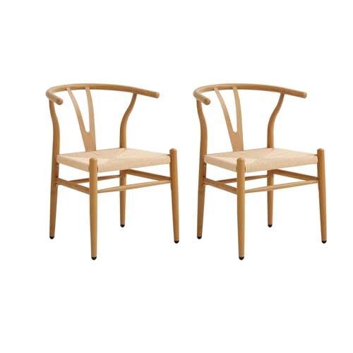 GrandCA HOME 2er-Set Esszimmerstühle,Gewebte Küchenstühle mit Rattan-Sitzkissen und Metallbeinen,Vintage-Stühle für Küche und Esszimmer, Eiche von GrandCA HOME