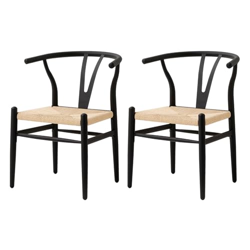 GrandCA HOME 2er-Set Esszimmerstühle,Gewebte Küchenstühle mit Rattan-Sitzkissen und Metallbeinen,Vintage-Stühle für Küche und Esszimmer,Schwarz von GrandCA HOME
