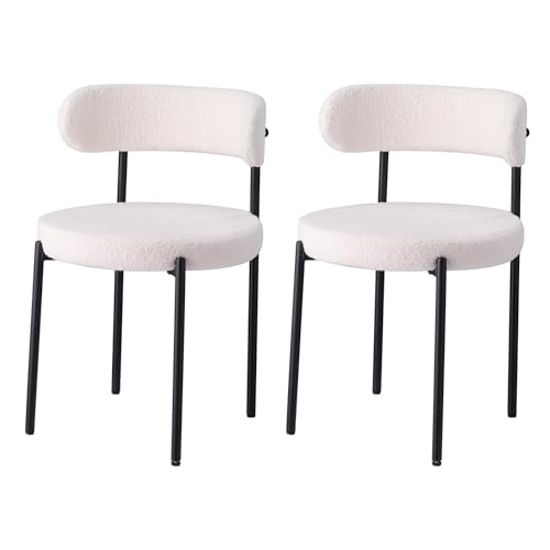 GrandCA HOME 2er Set Esszimmerstuhl, Gepolsterter Küchenstuhl mit Teddy-Samt, Geeignet für Wohnzimmer, Esszimmer und Schlafzimmer, Weiß von GrandCA HOME