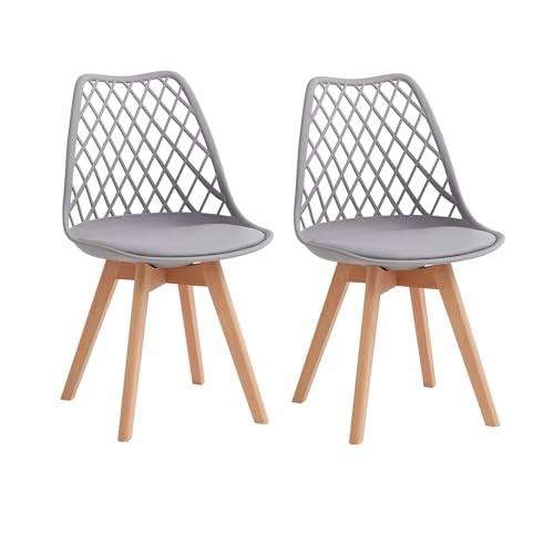 GrandCA HOME 2er Set Esszimmerstuhl, Moderne Küchenstühle mit Lederpolstersitzen und Buchenbeinen, Geeignet für Küchen und Esszimmer – Grau von GrandCA HOME