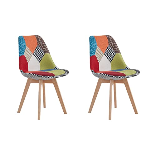 GrandCA HOME 2er Set Gepolsterten Esszimmerstuhl mit Patchwork-Stoff und Metallbeinen aus Buchenholz, für Schlafzimmer und Wohnzimmer, Küche, Rot von GrandCA HOME