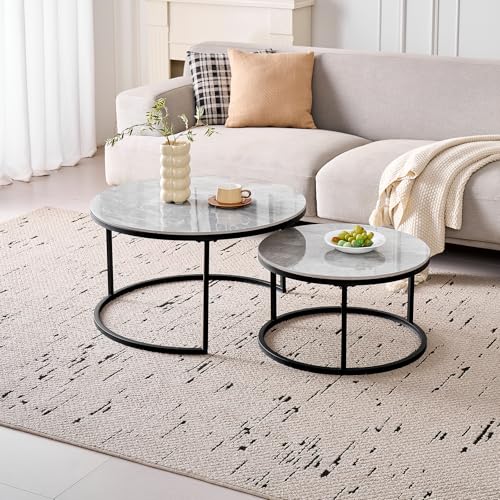 GrandCA HOME 2er-Set Runder Couchtische, Moderne Satztische fürs Wohnzimmer, Schwarzer Metallrahmen, 50 cm und 70 cm Große Beistelltische, aus Grauem Marmor und Sinterstein GrandCA HOME 2er-Set Runder Couchtische, Moderne Satztische fürs Wohnzimmer, Schwarzer Metallrahmen, 50 cm und 70 cm Große Beistelltische, aus Grauem Marmor und Sinterstein von GrandCA HOME