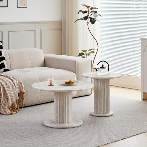 GrandCA HOME 2er-Set Runder Satztisch mit Zylindrischen Beinen an der Basis, Imitation von Gelbem Travertin-Effekt, Moderner Couchtisch im Minimalistischen Stil für Wohnzimmer oder Schlafzimmer GrandCA HOME 2er-Set Runder Satztisch mit Zylindrischen Beinen an der Basis, Imitation von Gelbem Travertin-Effekt, Moderner Couchtisch im Minimalistischen Stil für Wohnzimmer oder Schlafzimmer von GrandCA HOME